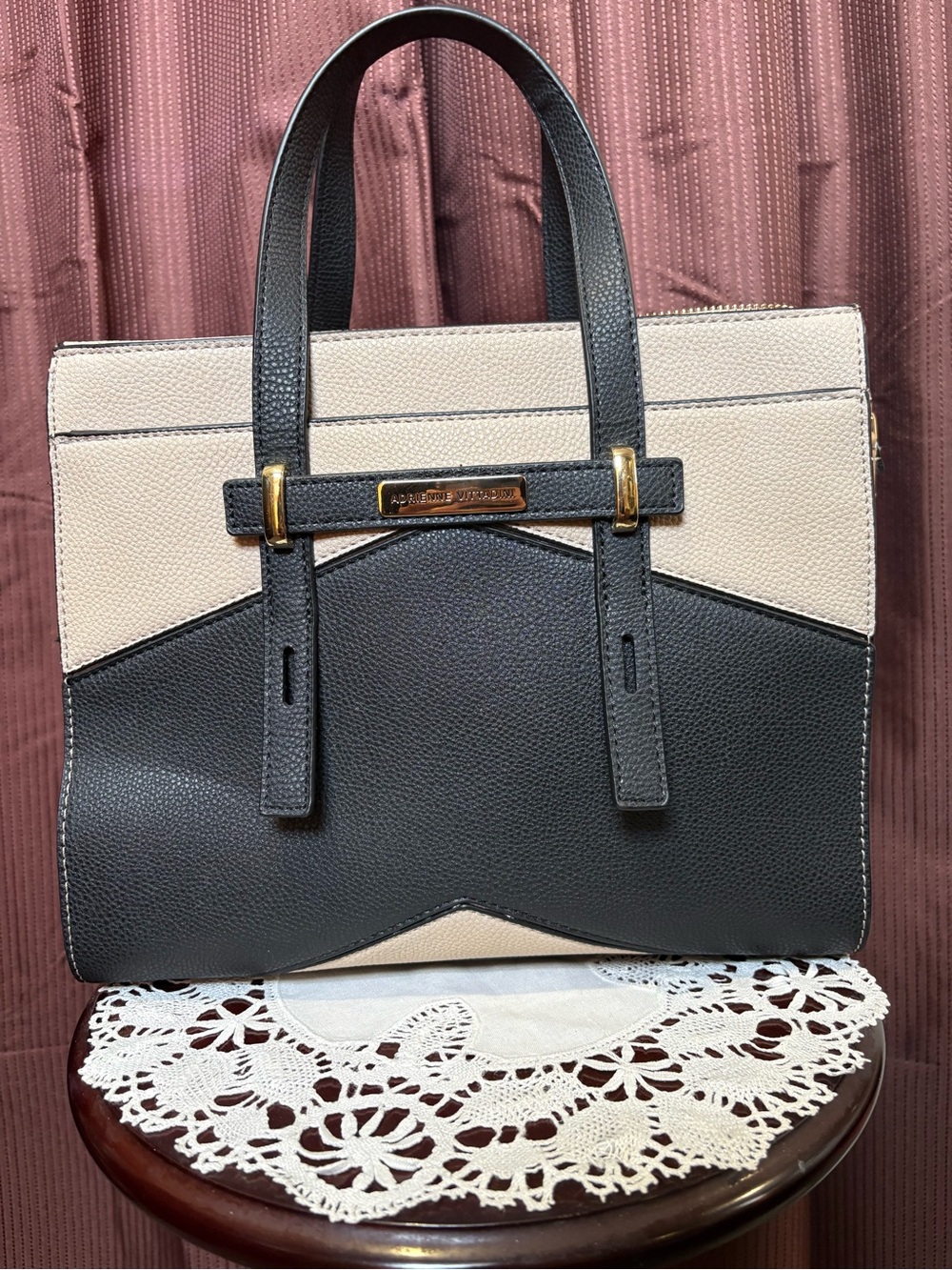Adrienne Vittadini Black & Cream Colorblock Top-Handle Satchel